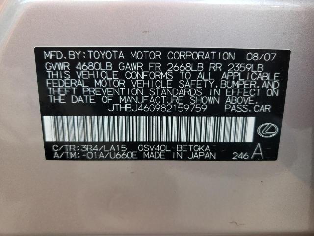 Photo 10 from auction – 2008 LEXUS ES 350 with VIN JTHBJ46G982159759