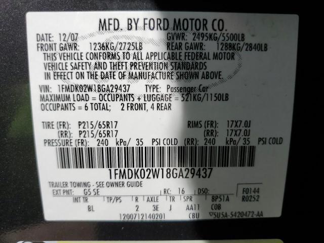 Photo 10 from auction – 2008 FORD TAURUS X S with VIN 1FMDK02W18GA29437