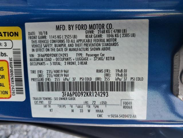 Photo 10 from auction – 2019 FORD FUSION TIT with VIN 3FA6P0D92KR124293