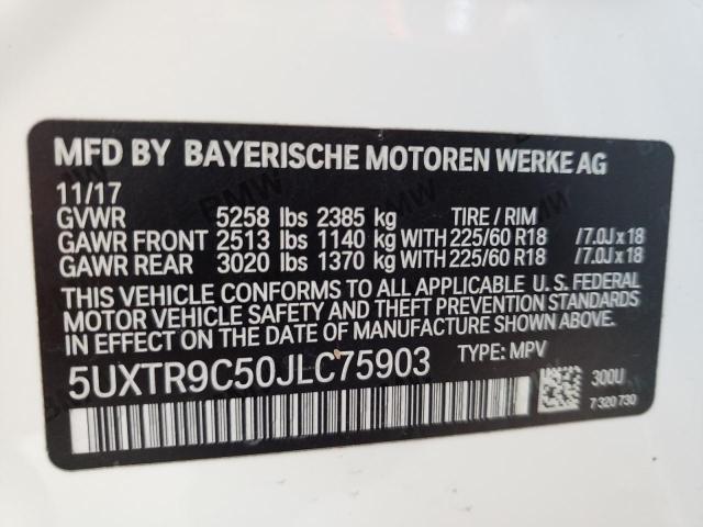 Photo 10 from auction – 2018 BMW X3 with VIN 5UXTR9C50JLC75903
