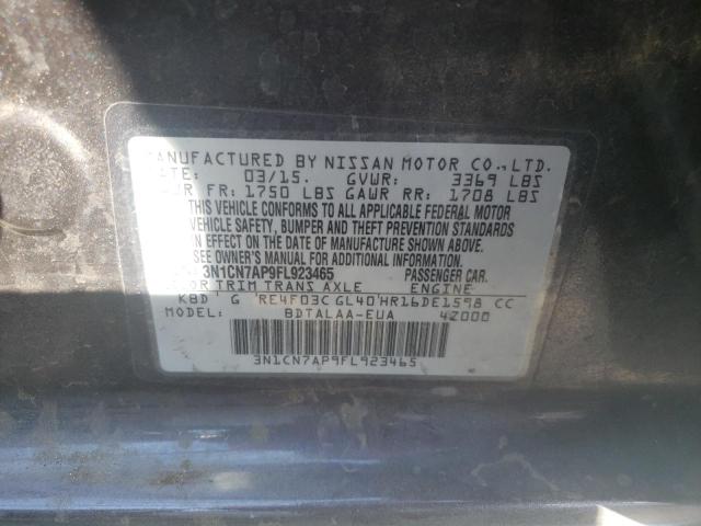 Photo 10 from auction – 2015 NISSAN VERSA S with VIN 3N1CN7AP9FL923465