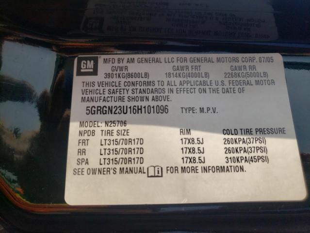 Photo 10 from auction – 2006 HUMMER H2 with VIN 5GRGN23U16H101096