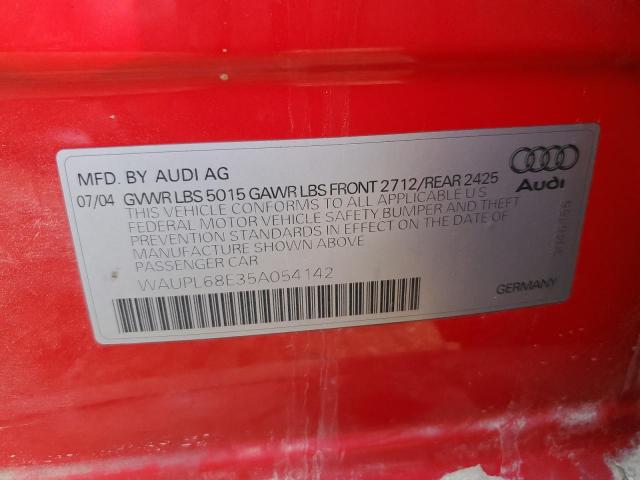 Photo 10 from auction – 2005 AUDI S4 with VIN WAUPL68E35A054142