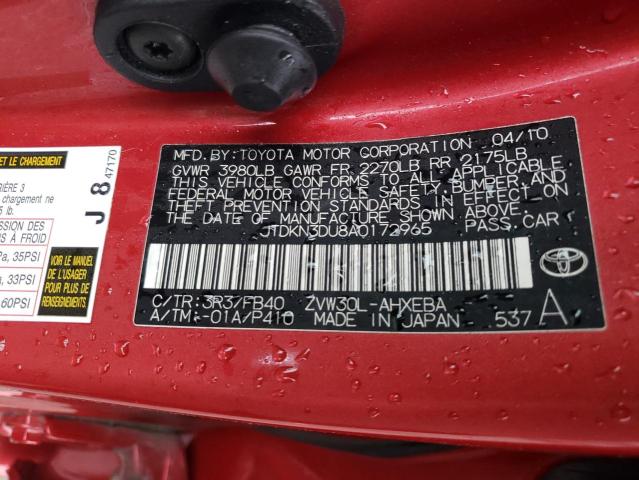 Photo 10 from auction – 2010 TOYOTA PRIUS with VIN JTDKN3DU8A0172965