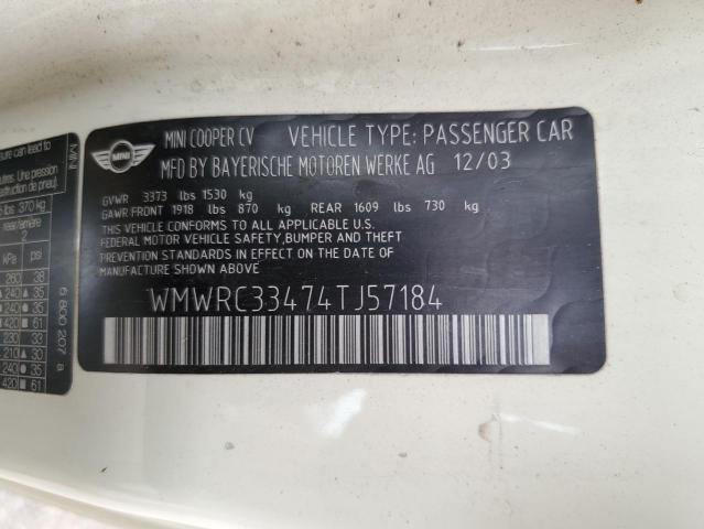 Photo 10 from auction – 2004 MINI COOPER with VIN WMWRC33474TJ57184