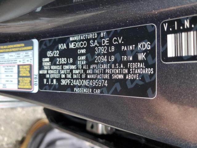 Photo 10 from auction – 2022 KIA FORTE FE with VIN 3KPF24AD0NE495974