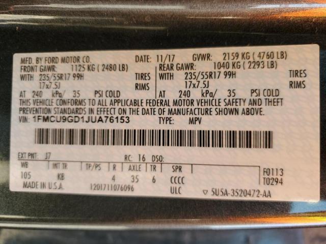 Photo 10 from auction – 2018 FORD ESCAPE SE with VIN 1FMCU9GD1JUA76153