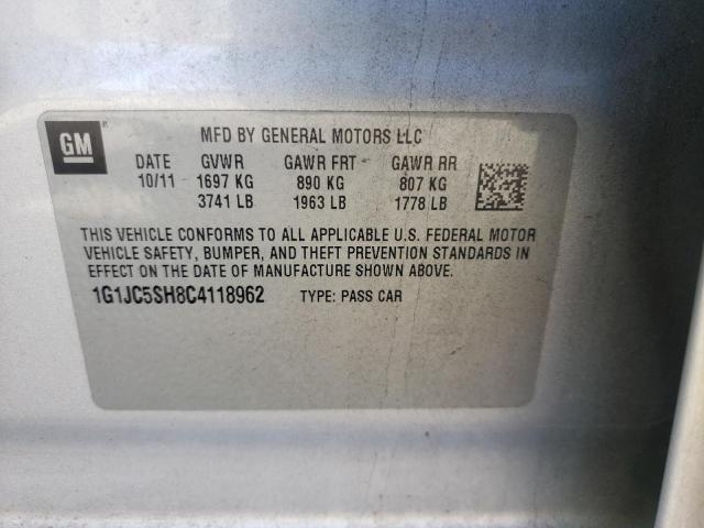 Photo 10 from auction – 2012 CHEVROLET SONIC LT with VIN 1G1JC5SH8C4118962