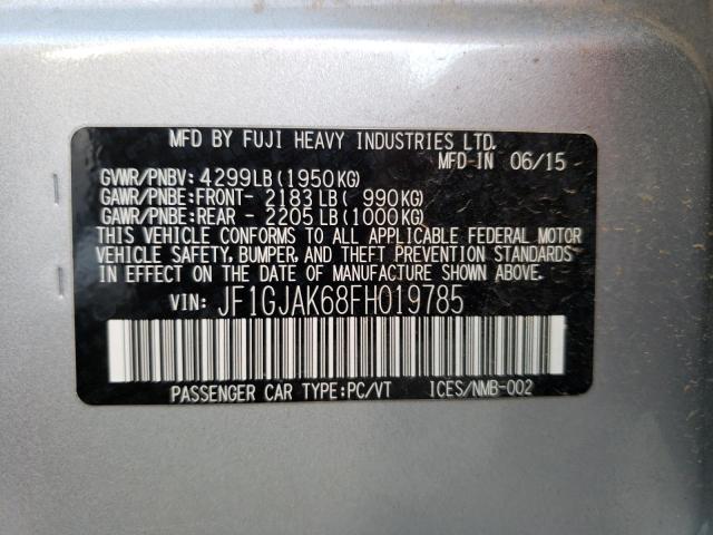 Photo 10 from auction – 2015 SUBARU IMPREZA PR with VIN JF1GJAK68FH019785