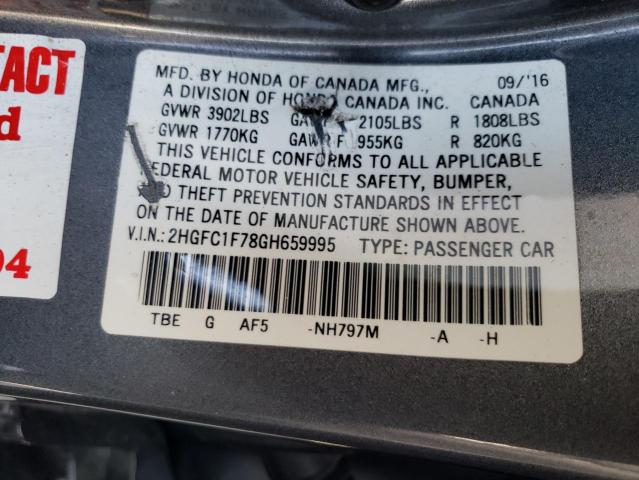 Photo 10 from auction – 2016 HONDA CIVIC EXL with VIN 2HGFC1F78GH659995