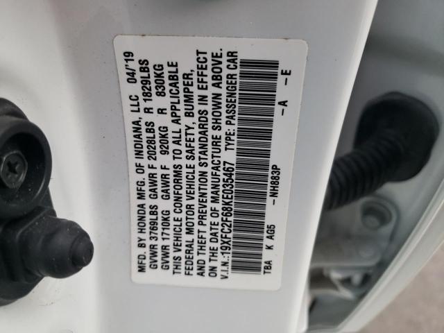 صورة رقم 10 من المزاد - 2019 HONDA CIVIC LX مع VIN 19XFC2F68KE035467