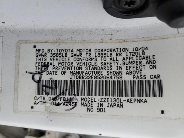 Photo 10 from auction – 2005 TOYOTA COROLLA CE with VIN JTDBR32E852064758