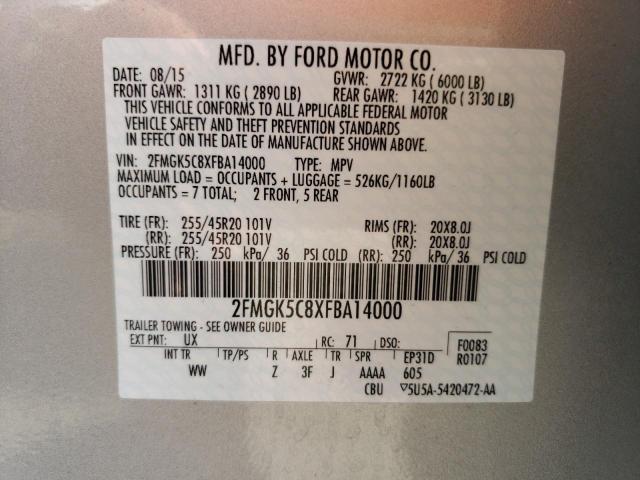 Photo 10 from auction – 2015 FORD FLEX SEL with VIN 2FMGK5C8XFBA14000