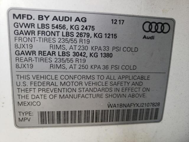 Photo 10 from auction – 2018 AUDI Q5 PREMIUM with VIN WA1BNAFYXJ2107828