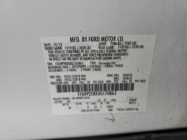 Photo 10 from auction – 2013 FORD TAURUS SEL with VIN 1FAHP2E8XDG170863