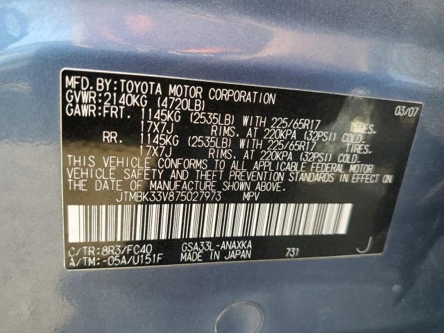 Photo 10 from auction – 2007 TOYOTA RAV4 with VIN JTMBK33V875027973