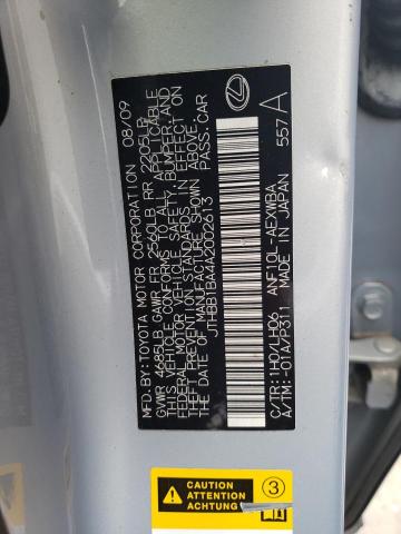 Photo 10 from auction – 2010 LEXUS HS 250H with VIN JTHBB1BA4A2002613