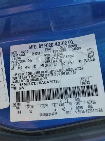 Photo 10 from auction – 2010 FORD EXPLORER X with VIN 1FMEU7DE5AUA79728