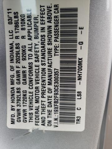 Photo 10 from auction – 2012 HONDA CIVIC EXL with VIN 19XFB2F93CE300357