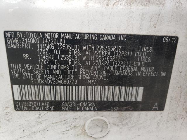 Photo 10 from auction – 2012 TOYOTA RAV4 LIMIT with VIN 2T3DK4DV2CW080779