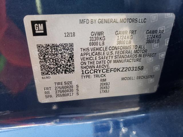 Photo 10 from auction – 2019 CHEVROLET SILVERADO with VIN 1GCRYCEF0KZ203158