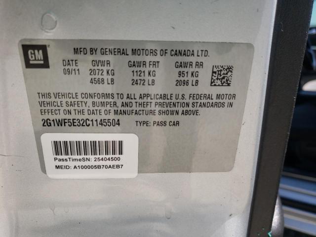 Photo 10 from auction – 2012 CHEVROLET IMPALA LS with VIN 2G1WF5E32C1145504