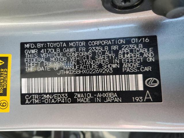 Photo 10 from auction – 2016 LEXUS CT 200 with VIN JTHKD5BHXG2269293