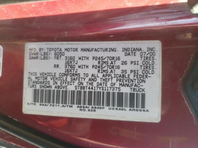 Photo 10 from auction – 2000 TOYOTA TUNDRA ACC with VIN 5TBBT4417YS117375