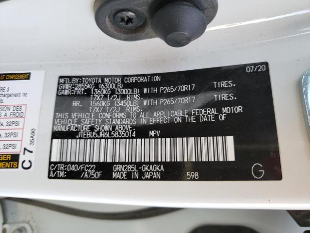 Photo 10 from auction – 2020 TOYOTA 4RUNNER SR with VIN JTEBU5JR6L5835014