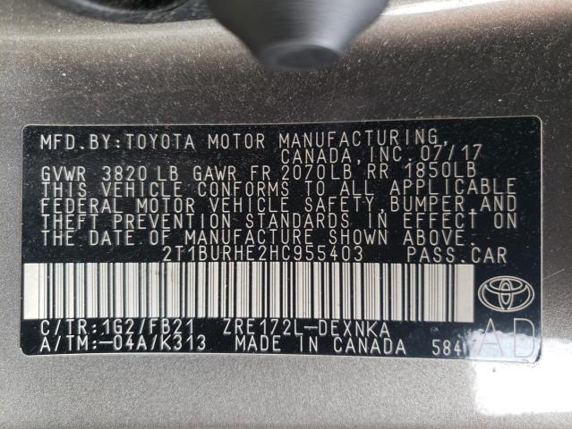 Photo 10 from auction – 2017 TOYOTA COROLLA L with VIN 2T1BURHE2HC955403
