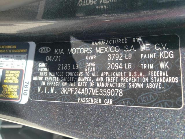 Photo 10 from auction – 2021 KIA FORTE FE with VIN 3KPF24AD7ME359078