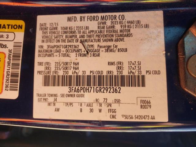 Photo 10 from auction – 2016 FORD FUSION SE with VIN 3FA6P0H71GR292362