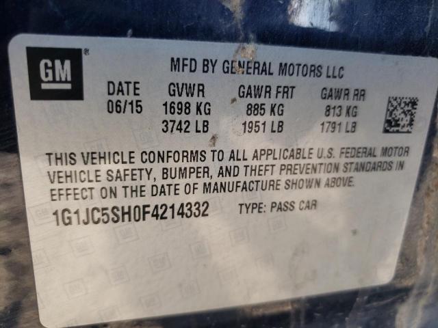 Photo 10 from auction – 2015 CHEVROLET SONIC LT with VIN 1G1JC5SH0F4214332