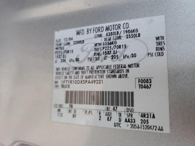 Photo 10 from auction – 2005 FORD RANGER with VIN 1FTYR10DX5PA49321
