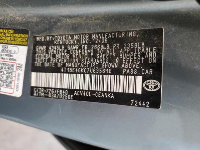 Photo 10 from auction – 2007 TOYOTA CAMRY CE with VIN 4T1BE46K07U635616