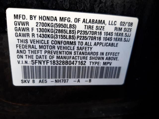 Photo 10 from auction – 2008 HONDA PILOT SE with VIN 5FNYF18328B047162