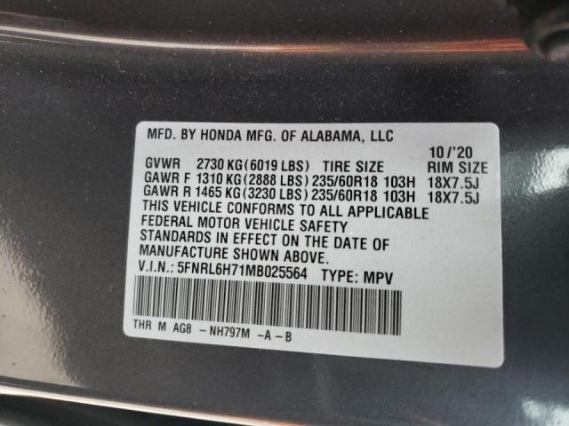 Photo 10 from auction – 2021 HONDA ODYSSEY EX with VIN 5FNRL6H71MB025564