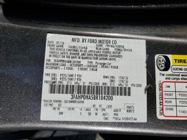 Photo 10 from auction – 2011 FORD FUSION SE with VIN 3FAHP0HA5BR104200