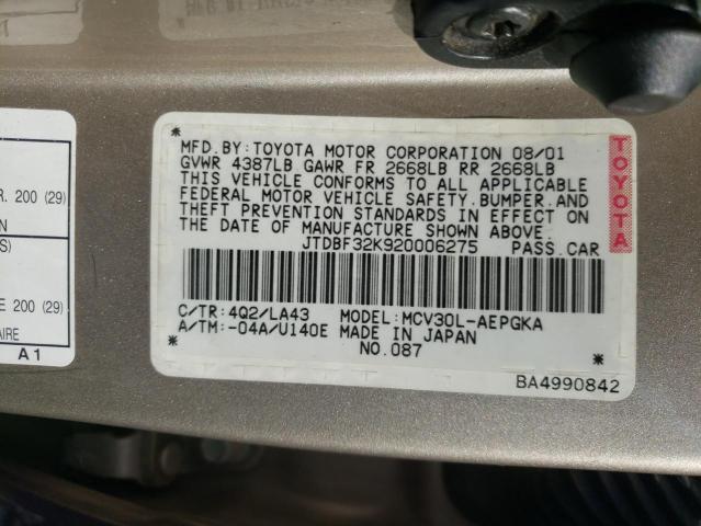 Photo 10 from auction – 2002 TOYOTA CAMRY LE with VIN JTDBF32K920006275