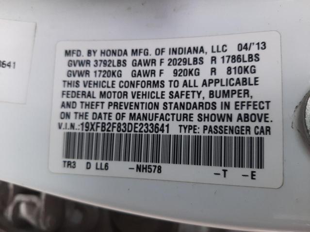 Photo 10 from auction – 2013 HONDA CIVIC EX with VIN 19XFB2F83DE233641