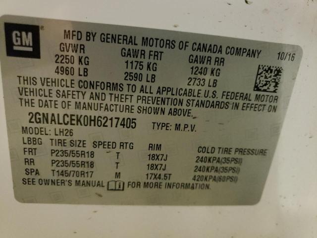 Photo 10 from auction – 2017 CHEVROLET EQUINOX LT with VIN 2GNALCEK0H6217405