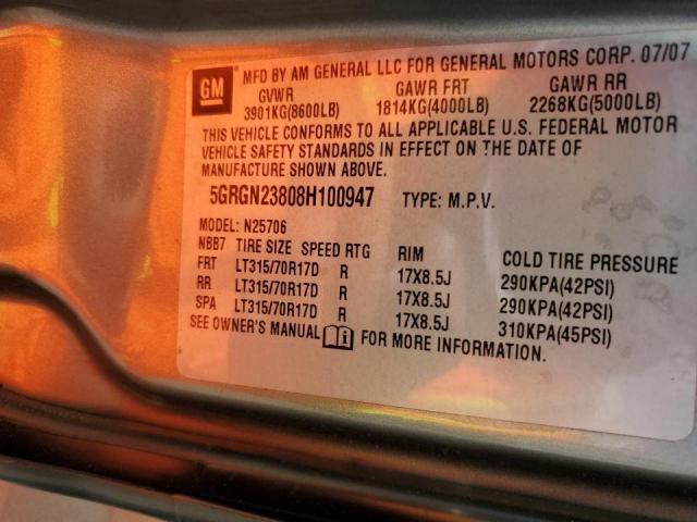 Photo 10 from auction – 2008 HUMMER H2 with VIN 5GRGN23808H100947