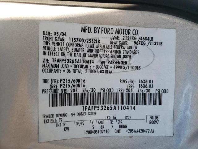 Photo 10 from auction – 2005 FORD TAURUS with VIN 1FAFP53265A110414