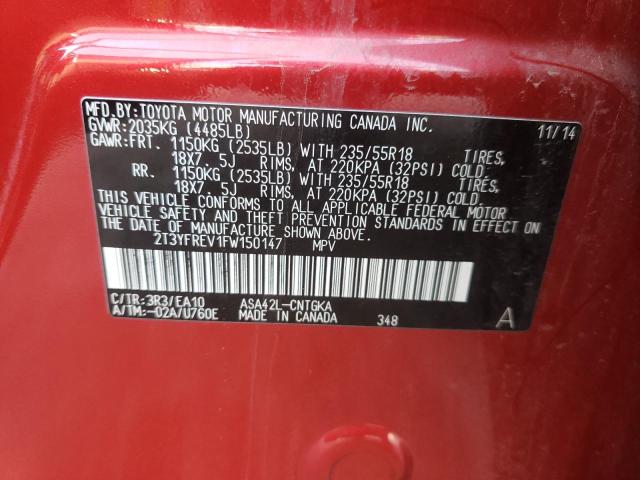 Photo 10 from auction – 2015 TOYOTA RAV4 LIMIT with VIN 2T3YFREV1FW150147