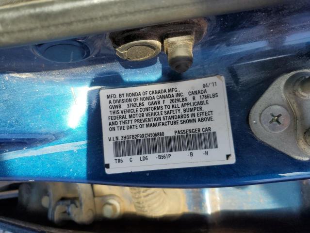 Photo 10 from auction – 2012 HONDA CIVIC EXL with VIN 2HGFB2F9XCH506880