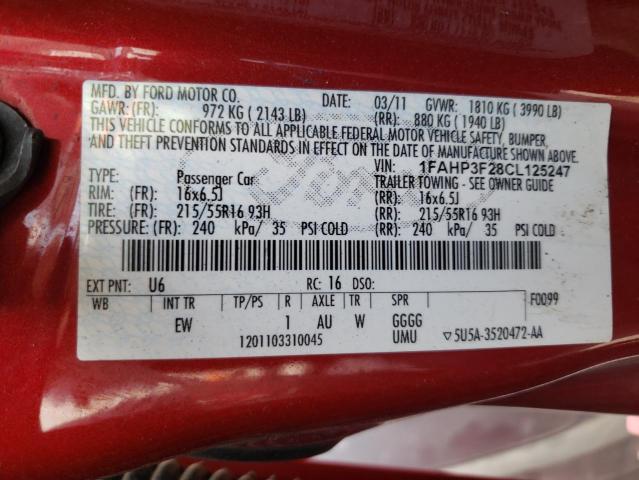 Photo 10 from auction – 2012 FORD FOCUS SE with VIN 1FAHP3F28CL125247