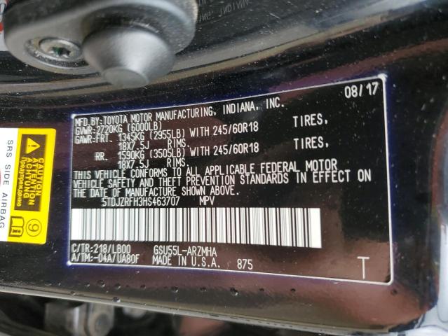 Photo 10 from auction – 2017 TOYOTA HIGHLANDER with VIN 5TDJZRFH3HS463707