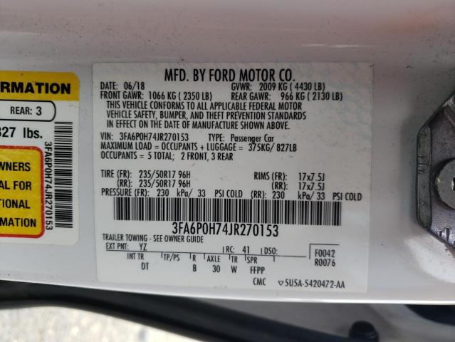 Photo 10 from auction – 2018 FORD FUSION SE with VIN 3FA6P0H74JR270153