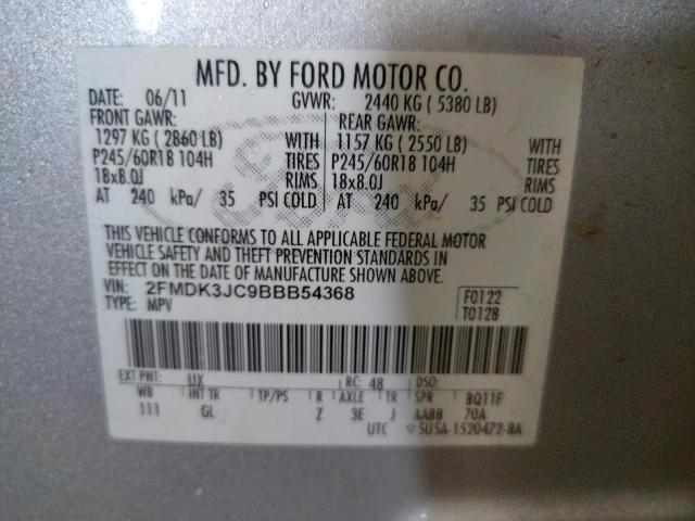 Photo 10 from auction – 2011 FORD EDGE SEL with VIN 2FMDK3JC9BBB54368