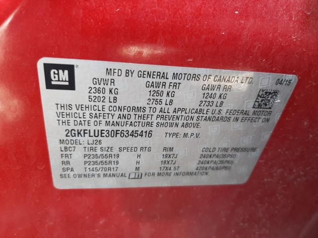 Photo 10 from auction – 2015 GMC TERRAIN with VIN 2GKFLUE30F6345416
